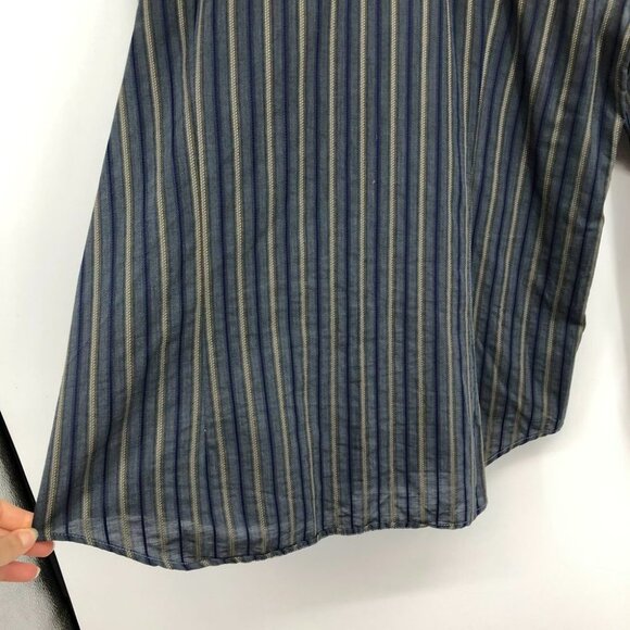 Ted Baker London vertical stripe navy and tan button down dress shirt cotton XL - Picture 4 of 15